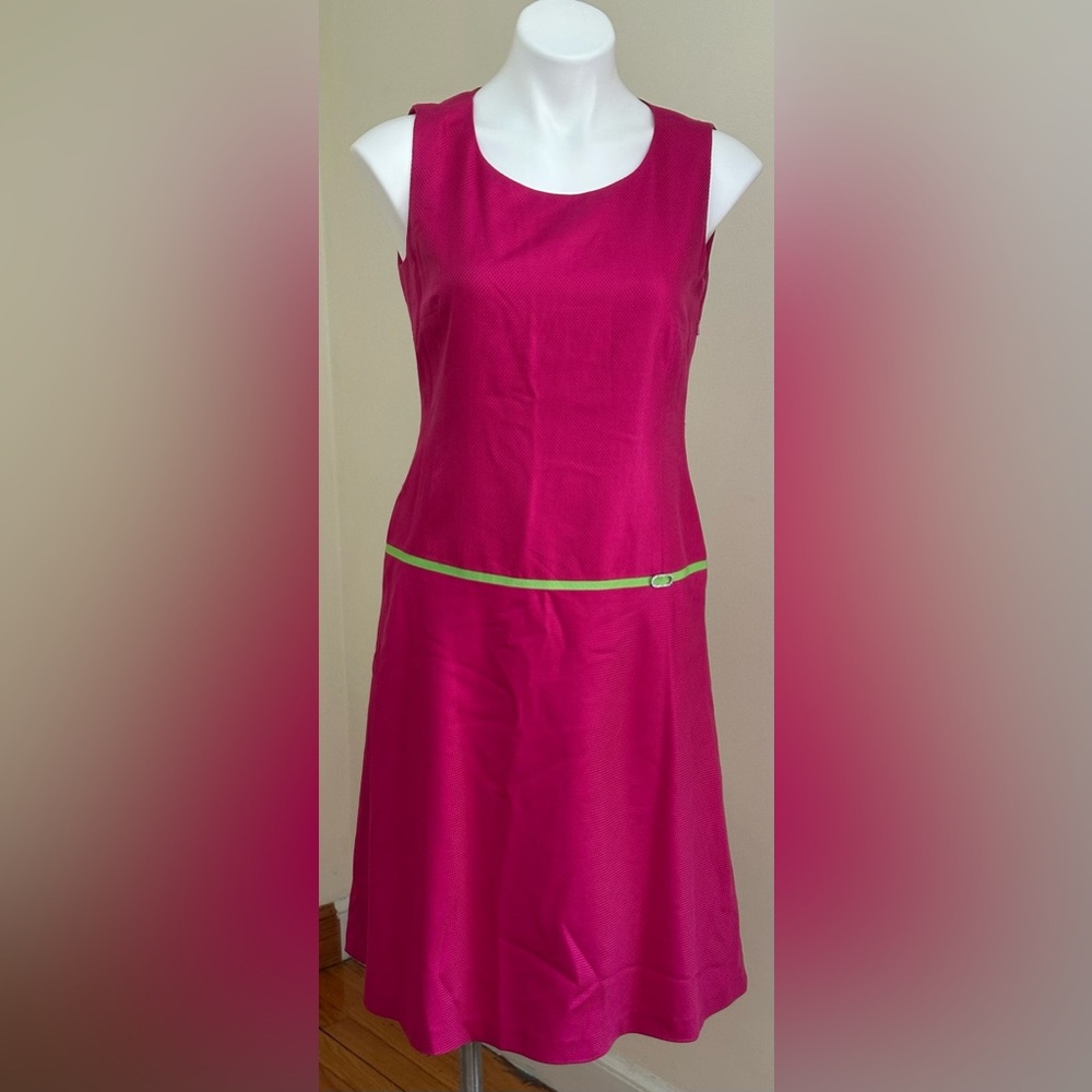 CYNTHIA HOWIE Pink A-Line Sleeveless Dress W/Lime Green Ribbon Rhinestone Detail